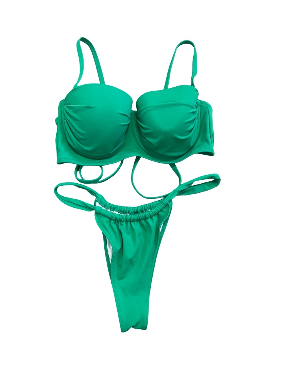 Shade & Shore Green Ruched Underwire Bikini Set